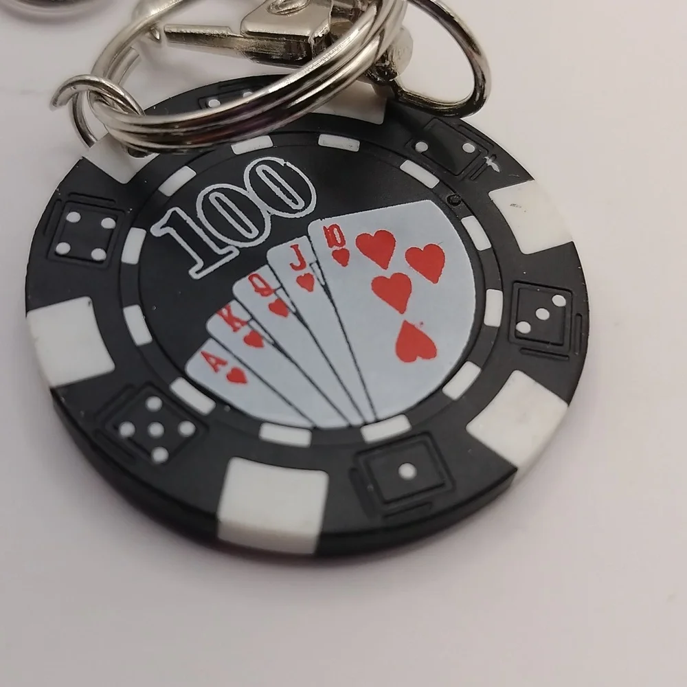 Poker Chip Keychain Bag Charm Trio Red Blue Black White 3 PCS